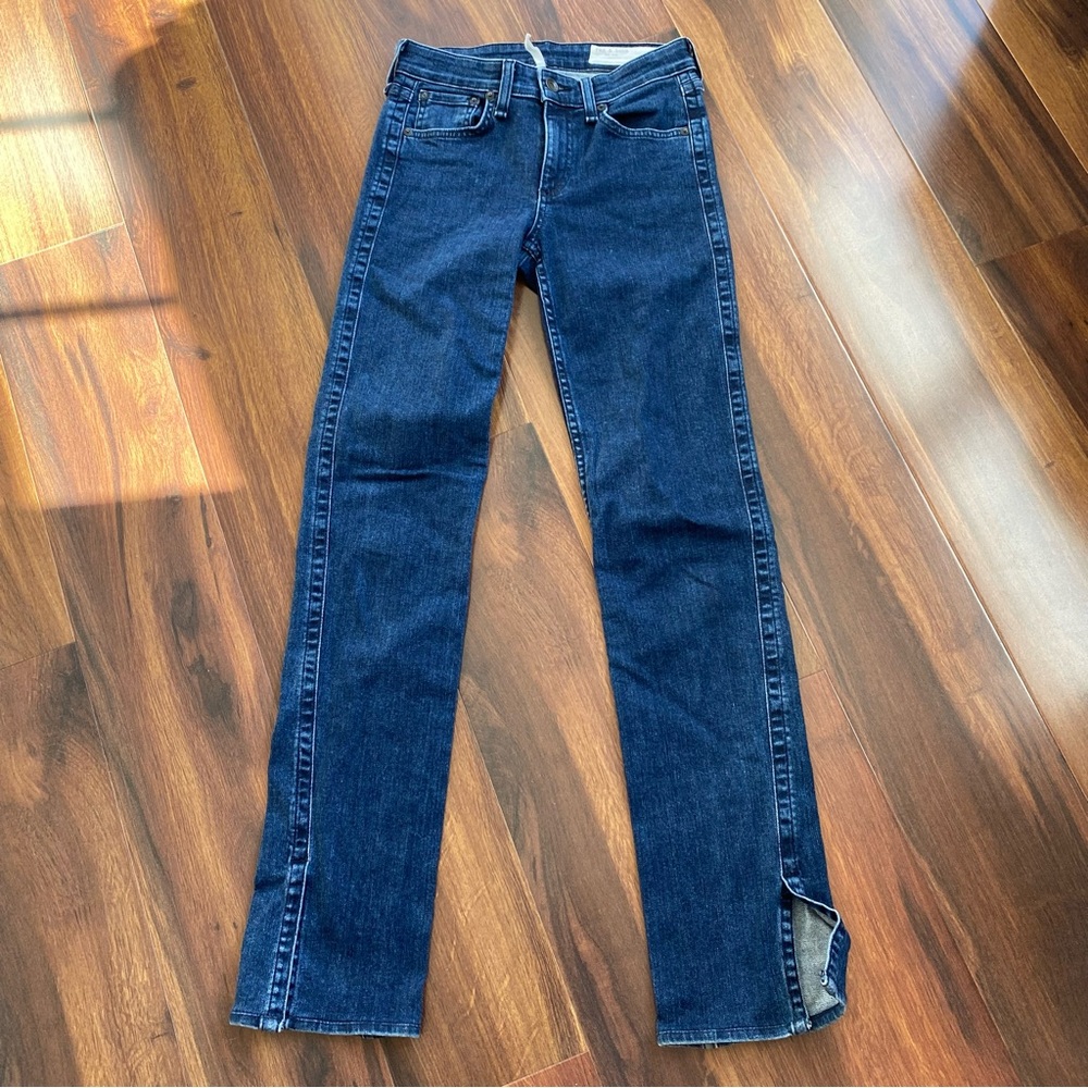 Rag & Bone Cate Mid Rise Flare Skinny Split Hem Jeans Dark Blue 24